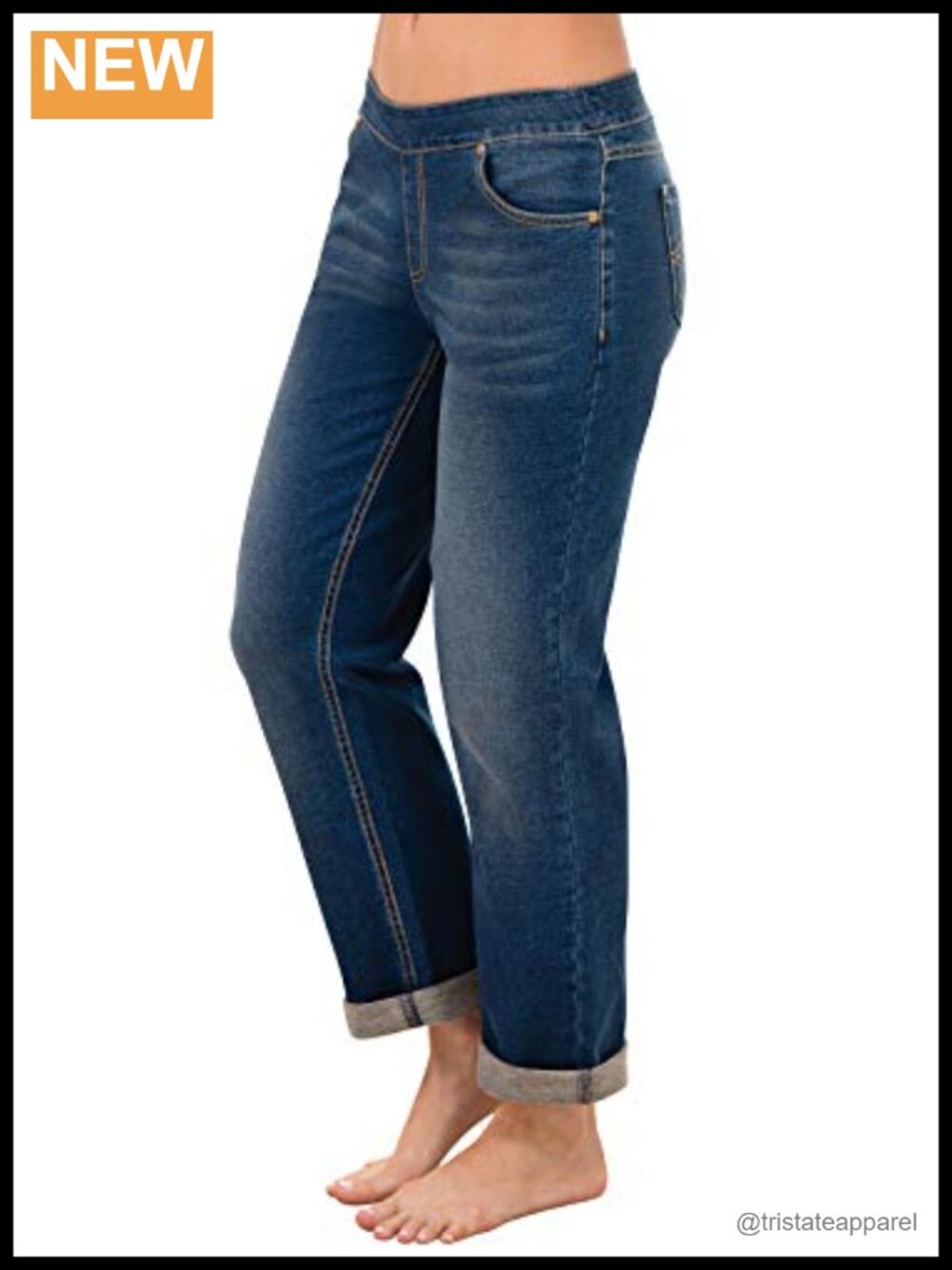 Women's Boyfriend Jeans Elastic Waist Pull-On Stretch Denim